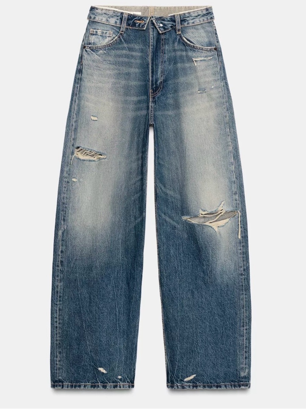 Zara TRF Mid-Rise Folded Waist Jeans